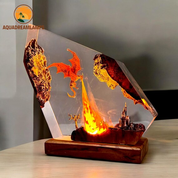 Fire Breath Dragon Resin Lamp – Handmade Dragon Art Table Lamp