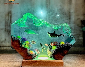 Manatee Resin Lamp, Orca Night Light, Ocean Diorama Table Lamp