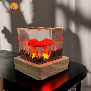 Volcano Resin Diorama Lamp - Handmade Epoxy Wood Lamp - Atomic Bomb Art Lamp - Unique Resin Night Light - Custom Decorative Lamp Gift