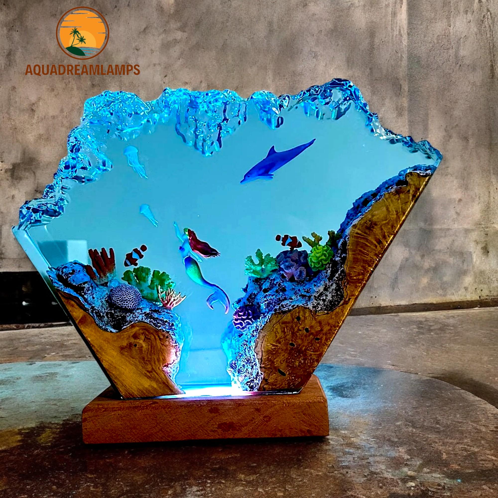 Mermaid Resin Diorama Lamp - Handmade Epoxy Night Light for Home
