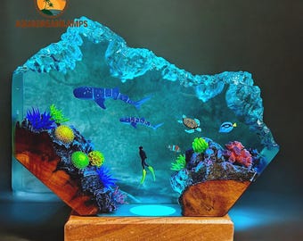 Diorama Whale Ocean Lamp - Custom Epoxy Resin Night Light - Orca