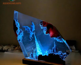 Handmade Ice Dragon Resin Lamp – Fantasy Gaming Night Light