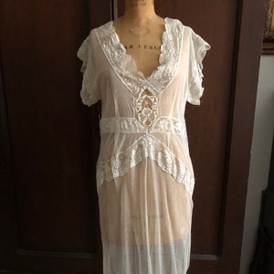 Gorgeous Sheer Overdress L-XL, Bridal, Garden Party, Victorian, Edwardian, Antique Valenciennes Lace on Point D' Esprit