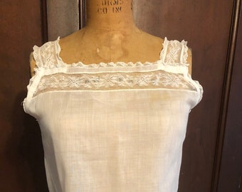 French Linen & Lace Camisole, Vintage Lingerie, Edwardian Style Cami, Romantic Bodice, Antique Inspired