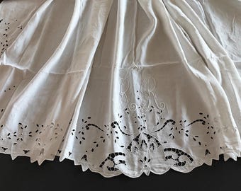Antique French Linen Sheet Richelieu Fleur de Lis Monogram RR 82 x 107