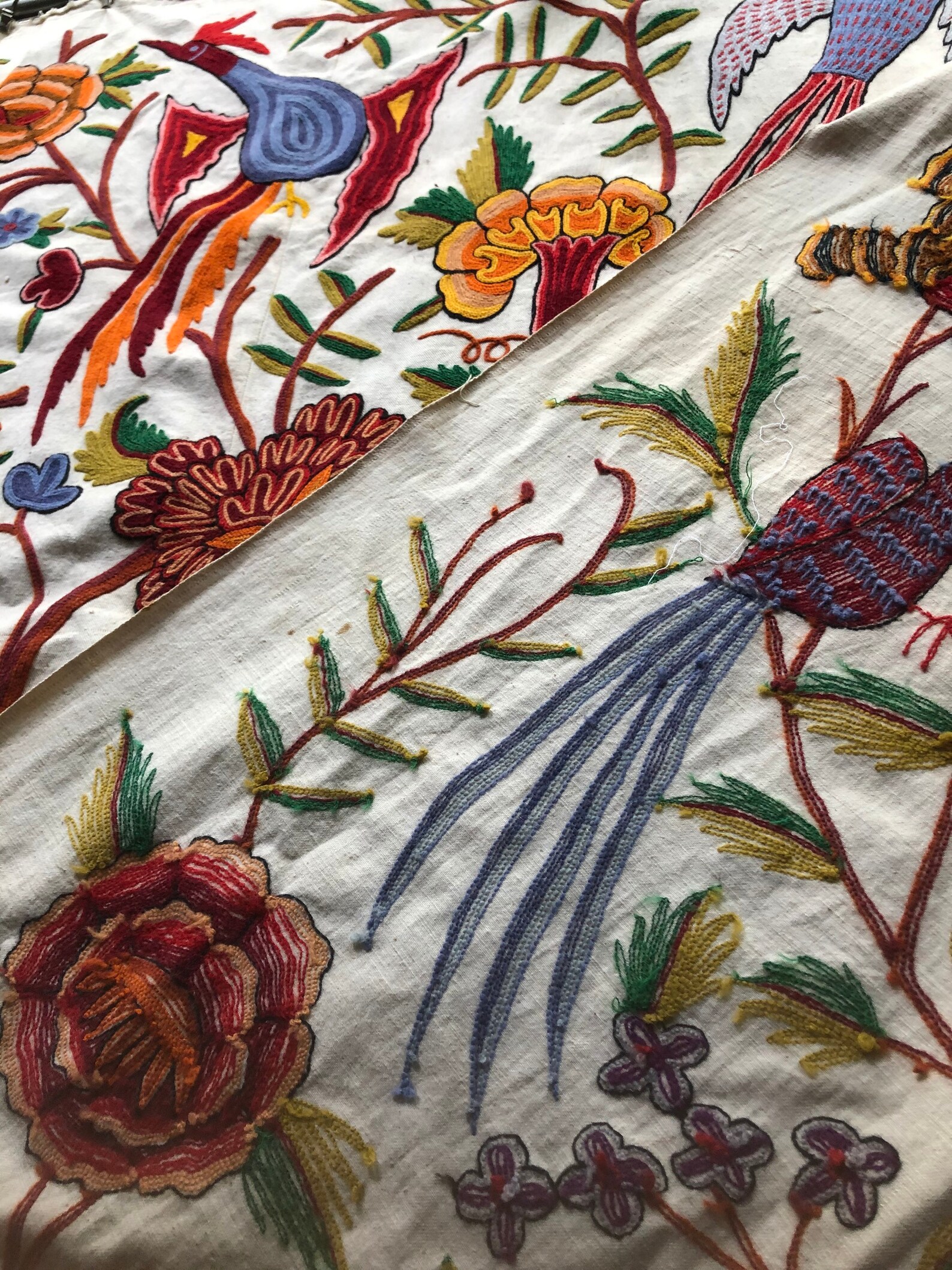 Jacobean Crewelwork Tree of Life Tapestry Panel Exotic Birds Etsy Ireland