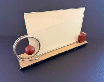Art Deco Modernist Photo Frame, Tubular Metal Spiral, Red Sphere & Cube, French c1930
