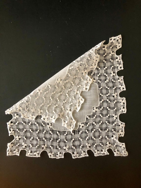 Heirloom Bridal Handkerchief, Antique Drawn Lace … - image 6