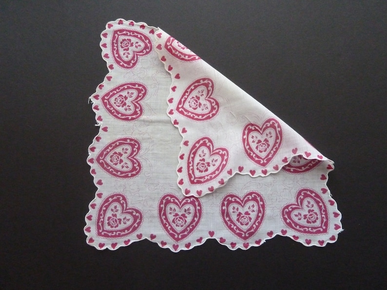 Valentine Gift Swiss Hankie Hearts Handkerchief Bridal Cupids Sweethearts
