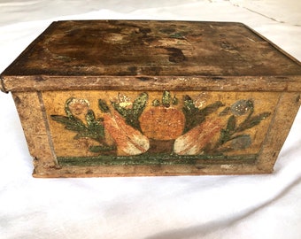 18th Century Dutch Folk Art Bible Box, Original Pintle Hinges, Primitive Painted Document Chest
