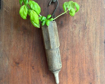 Antique French Wooden Scythe Stone Holder, Primitive  Hand Carved Farm Tool, Rustic Wall Vase