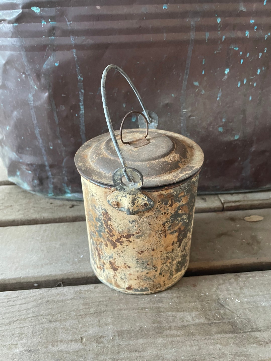 Mid 19 C. Lidded Tin Pail Lunch Pail Rustic Mustard Yellow Etsy