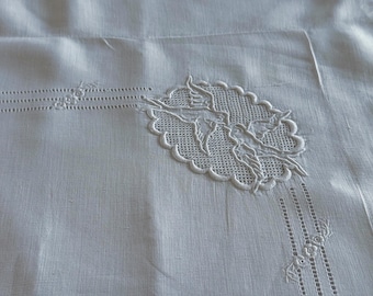 Antique Swiss Appenzell Type Sham Cover, Love Birds Embroidery, Linen Boudoir Pillow