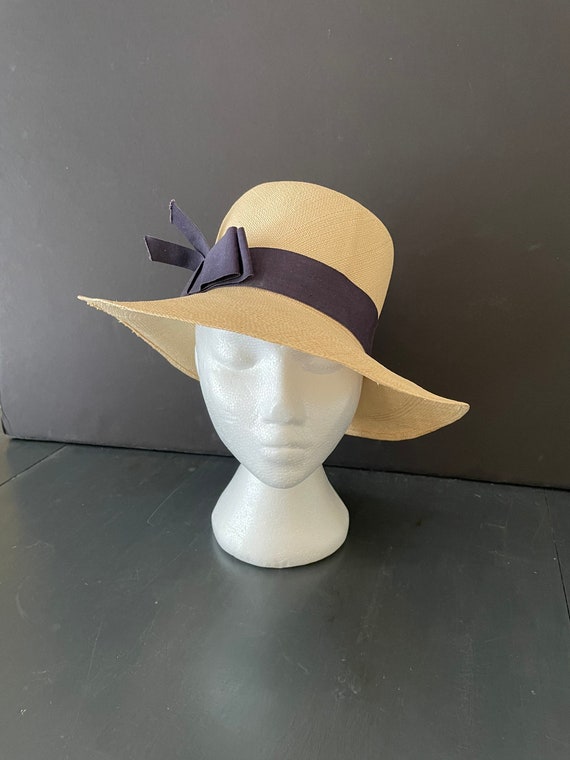Ladies Vintage Panama Straw Hat, Hand Woven Optim… - image 1