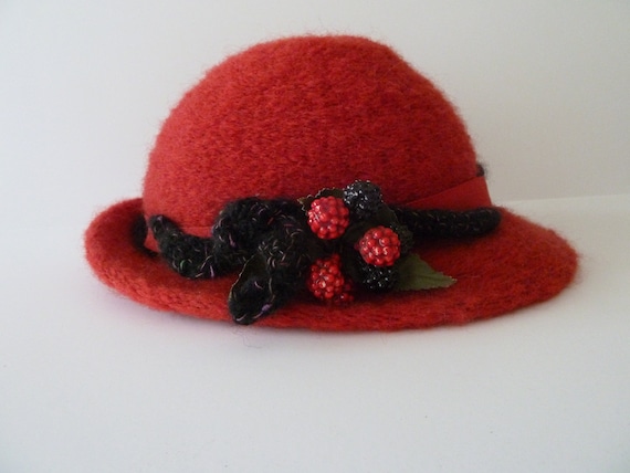 Red Wool Hat, Vintage Cloche , Winter Accessories,