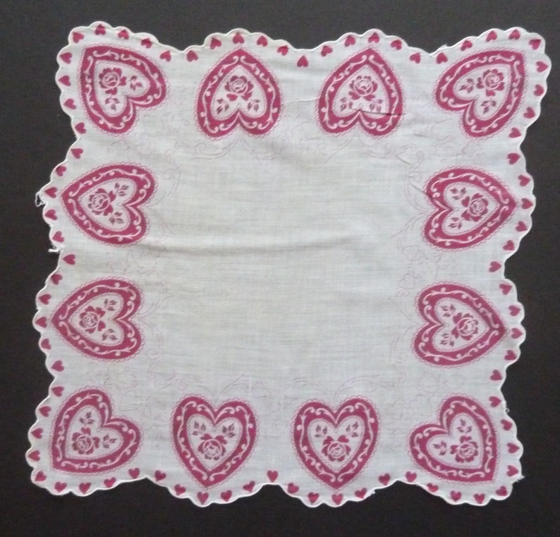 Valentine Gift Swiss Hankie Hearts Handkerchief Bridal Cupids Sweethearts