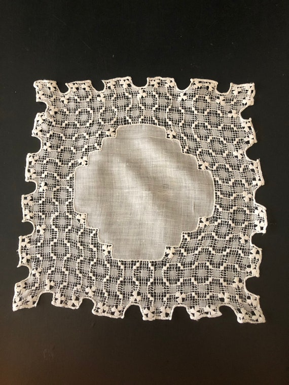 Heirloom Bridal Handkerchief, Antique Drawn Lace … - image 7