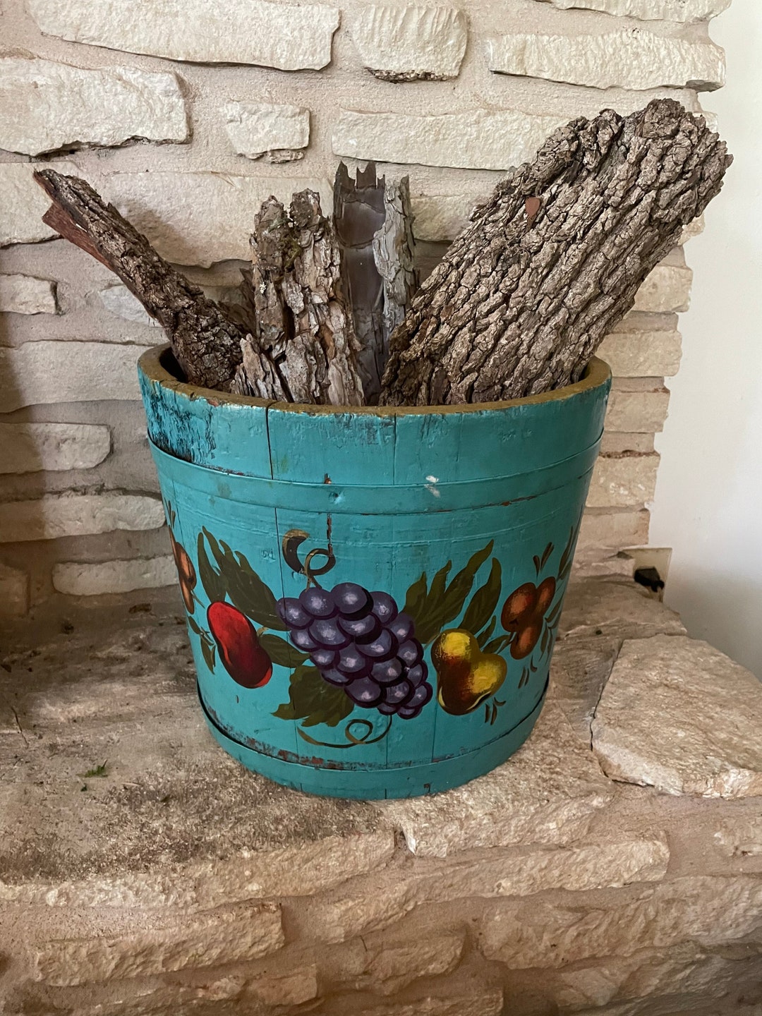 Antique Wooden Sap Bucket Vintage Hand Painted Turquoise and Etsy