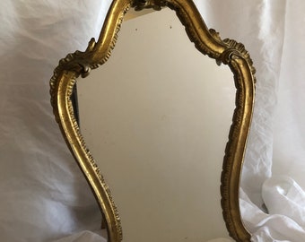Antique Italian Giltwood Easel Mirror, Hand Carved Rococo Vanity, Gold Leaf Boudoir Frame