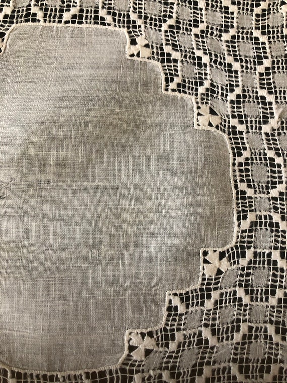 Heirloom Bridal Handkerchief, Antique Drawn Lace … - image 4