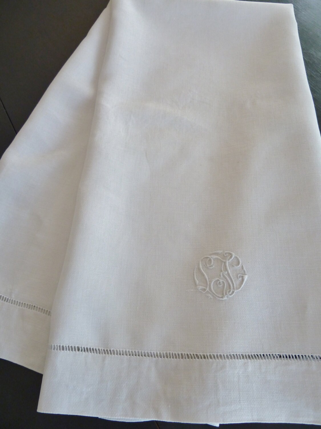 French Bath Towel Triple Monogram Fine French Linen Large Etsy