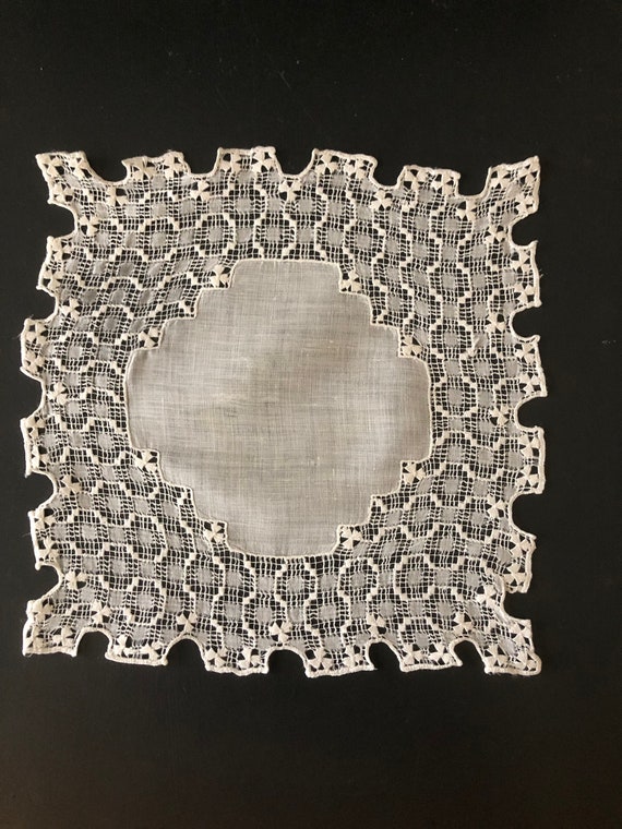 Heirloom Bridal Handkerchief, Antique Drawn Lace … - image 5