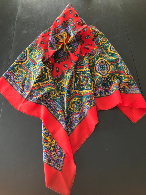 Vintage Challis Paisley Scarf Shawl, Vibrant Colo… - image 8