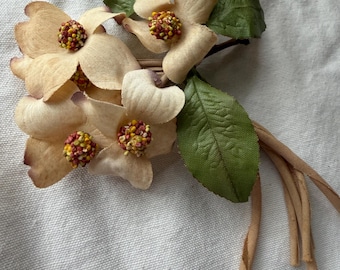 Vintage European Millinery Dogwood Bouquet, Silk Hat Flowers, Antique Floral Spray, Collectible Millinery Flowers, French Hat Trim Deco