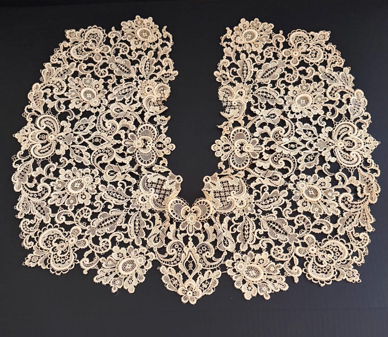 Antique Point de Venise Lace Capelet, Ivory Bridal Collar, Schiffli Floral Motifs image 13