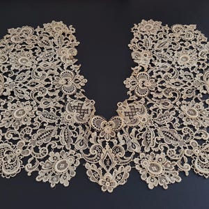 Antique Point de Venise Lace Capelet, Ivory Bridal Collar, Schiffli Floral Motifs image 14