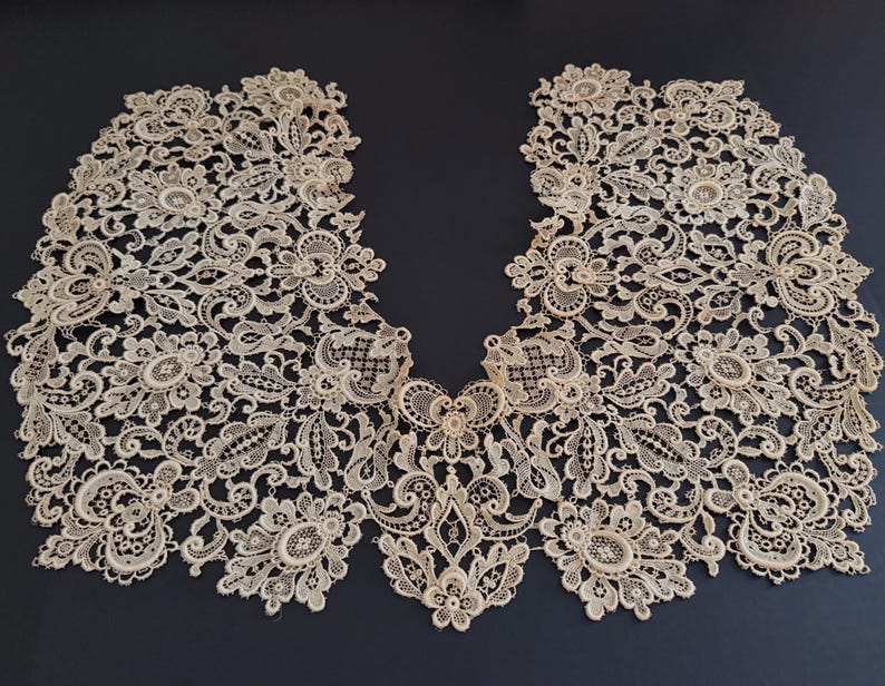Antique Point de Venise Lace Capelet, Ivory Bridal Collar, Schiffli Floral Motifs image 14
