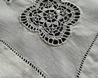 Antique Italian Linen Tablecloth: Reticella Needle Lace, Drawn Thread Work, 28" Square