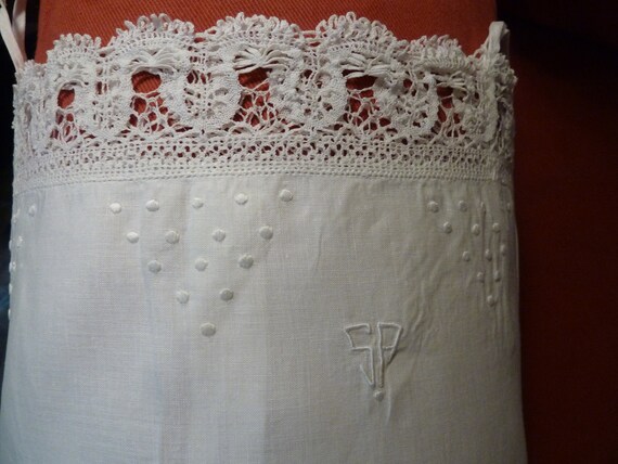 French Linen Cami, Antique Bodice, Monogram, Fine… - image 7