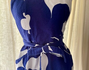 Vintage 70s Neiman Marcus Floral Cotton Dress – Wrap Style Pockets Ribbed Poplin