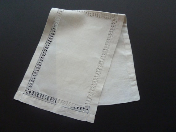 Linen Handkerchief Case, Needle Lace, Drawn Work … - image 1