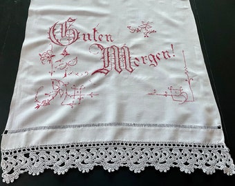 German Show Towel, Good Morning Monogram B, Aesthetic Era, Hand Crochet Lace