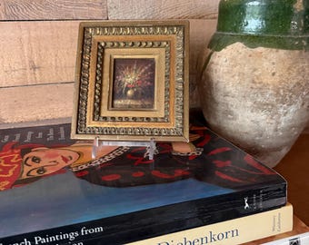 Tiny Signed Floral Painting, Antique Gilt Frame, Miniature Still Life