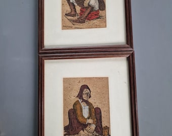 Pair of vintage Sardinian cork pictures