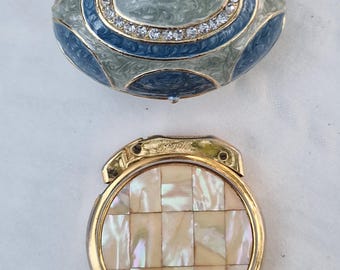 Set of 2 vintage collectible accessories – Zenith mother-of-pearl lighter & blue enamel box