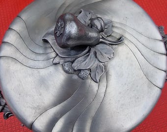 100% Pure Pewter Vintage Tureen with Lid – Decorative Bowl with Floral Handles