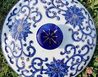 Cobalt blue and gold decorated ceramic food cover