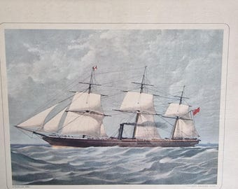 Set of 3 Vintage Naval Prints “Royal Navy Ships” – Vivid, Trident, Pera – J. Tate / Vintart Studios