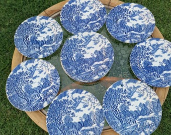 Johnson Brothers Cotswold Vintage Dinner Set – 12-Piece English Blue and White Plates – Ironstone Made in England – Cottagecore Farmhouse