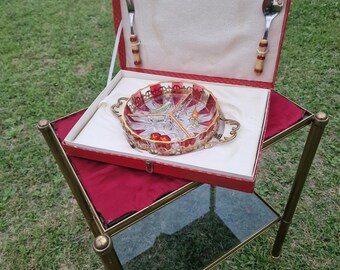 Vintage cut crystal serving set with enamel decorations