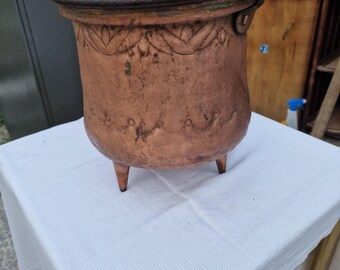 Antique Three-Legged Copper Cauldron – Late 19th Century – Rustic Fireplace Cauldron – Traditional Italian Pot – Country Home Decor