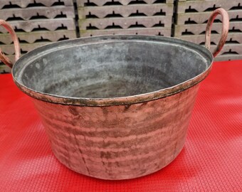 Large Antique Copper Cauldron with Handles – Rustic Cooking Pot – Vintage Peasant Kettle – Farmhouse Decor