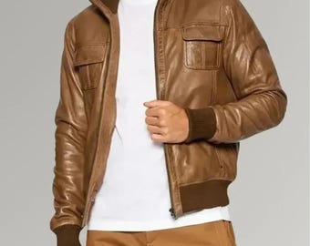 Desert Voyager | Men's Brown Sheepskin Leather Bomber Jacket
