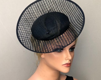 Black mini pillbox hat 1940 1950 vintage retro Fascinator women merino wool gift for her Head Piece Gothic Wedding church formal cocktail