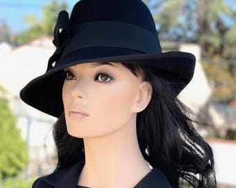 Women's Ladies Formal Black Fedora Black Wool Felt Winter Hat Casual Black Derby Hat Cheltenham Races Hat Black Tailored Sporty Hat