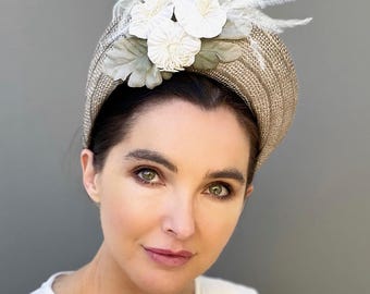 Women's Fascinator Hat, Taupe Gray Fascinator, Wedding Hat, Duchess Hat, Meghan Markle Hat